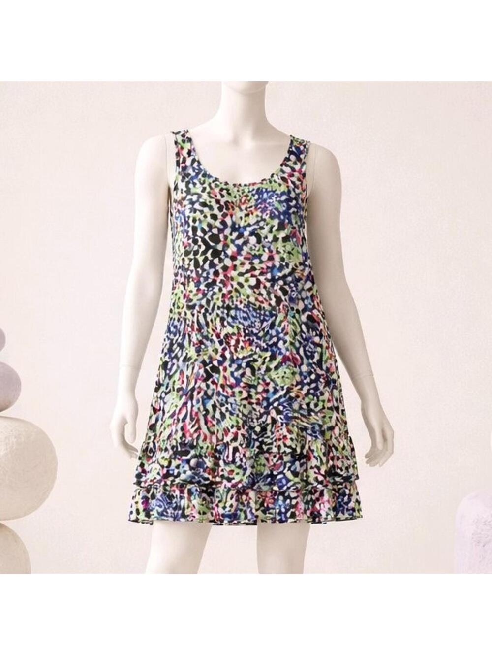 Peter Nygard  Multicolor Scoop Neck Sleeveless Short Dress SzM Ruffled Layer Hem